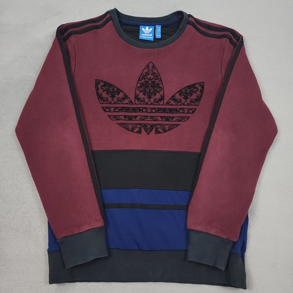 adidas Other - Adidas Originals Sweatshirt Mens S Burgundy Baroque Flocked Trefoil Colorblock